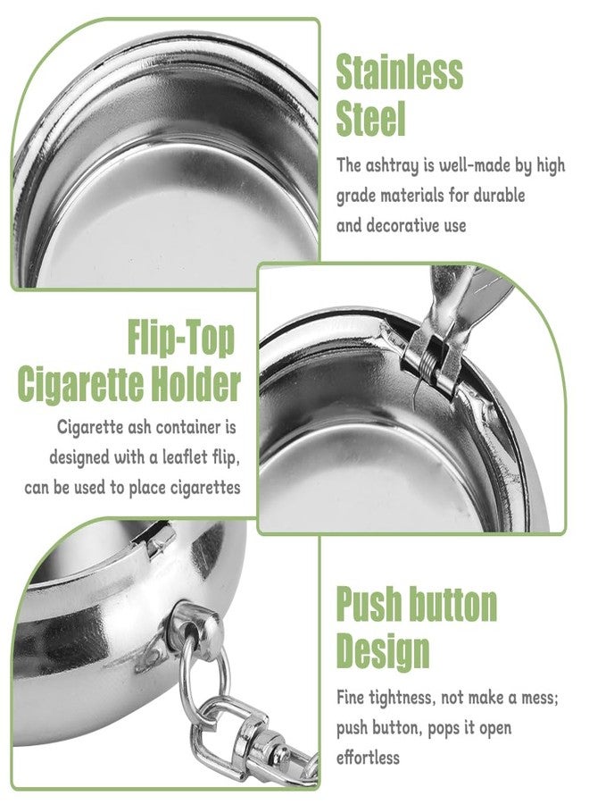 HMIEPRS 4Pcs Portable Pocket Ashtray with Lid, Stainless Steel Cigarettes Circular Ashtray with Key Chain, Mini Ash Holder for Outdoor Travel Car Use - Image 2